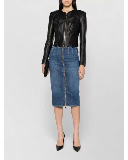 Elisabetta Franchi Blue High Waist Denim Midi Pencil Skirt