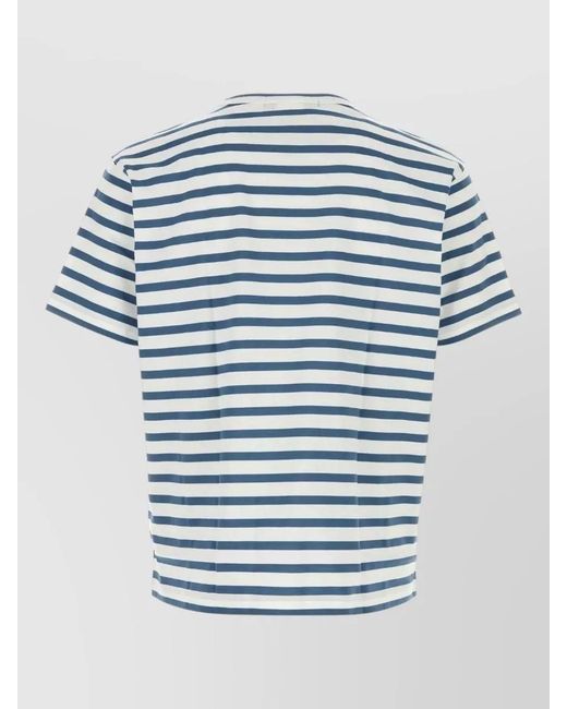 Junya Watanabe Blue Cotton T Shirt Crew Neck Striped for men