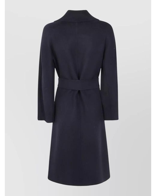 Max Mara Blue Mst Cles Coat Belted Waist Long Lapels