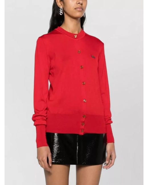 Vivienne Westwood Red Silk Wool Fine-Knit Cardigan