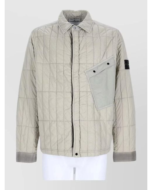 Stone Island Gray Quilted Long Sleeve Coat Transitional Weather for men
