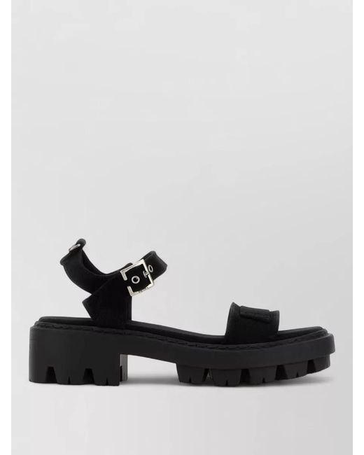 Prada Black Canvas Sandals Chunky Sole Open Toe