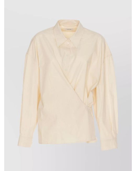 Lemaire Natural Asymmetrical Front Wrap Collared Long Sleeve Top