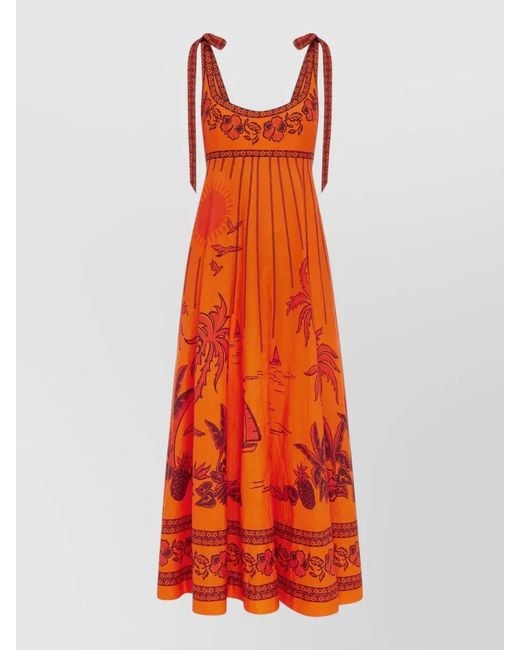 ALÉMAIS Orange Floral Beach Sundress Sleeveless A Line