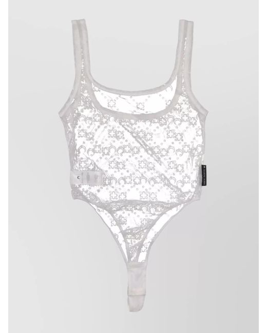 MARINE SERRE White Mesh Flock Bodysuit Recyclé