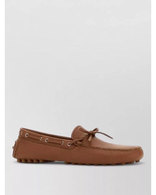 Prada Brown Leather Loafers Bow Detail Metal Eyelets for men