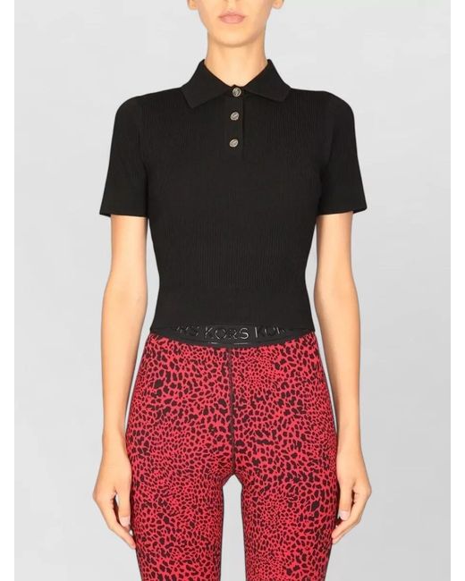 Michael Kors Red Polo Shirt Logo Buttons Animal Print