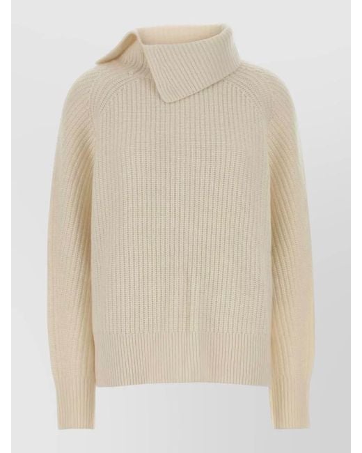 Loulou de Saison Natural Cecil Cashmere Sweater Folded Collar Ribbed