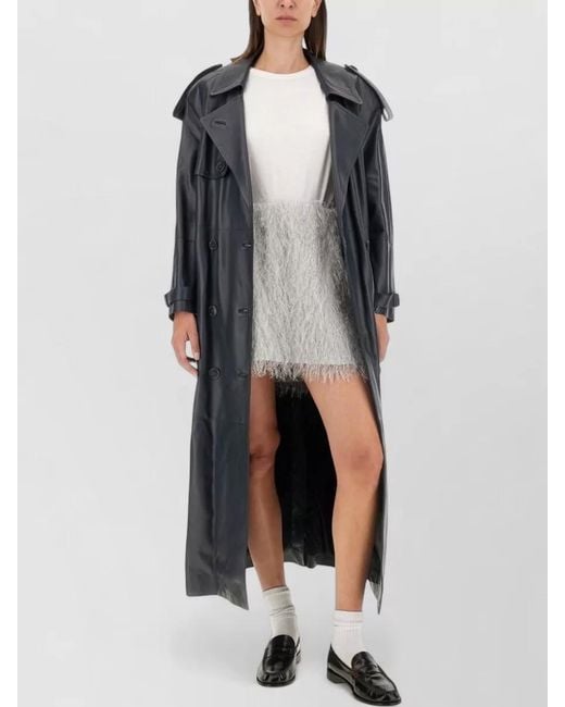 Salvatore Santoro Gray Leather Trench Coat Belted Double Breasted