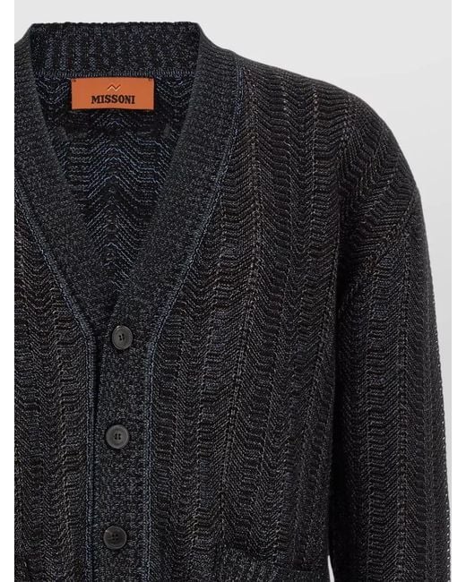 Missoni Black Cardigan V Neck Front Pockets Ribbed Trim for men