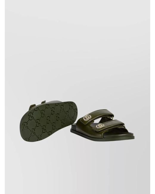 Gucci Green Leather Crystal-Embellished Sandals