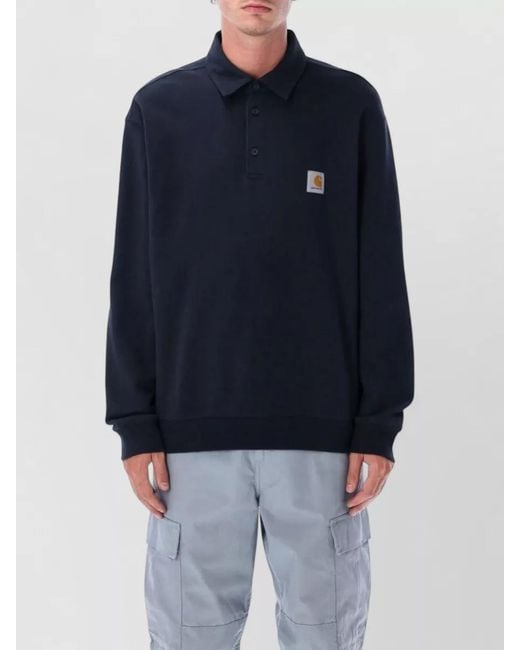 Carhartt Blue Polo Collar Sweatshirt Heavy Cotton Jersey for men