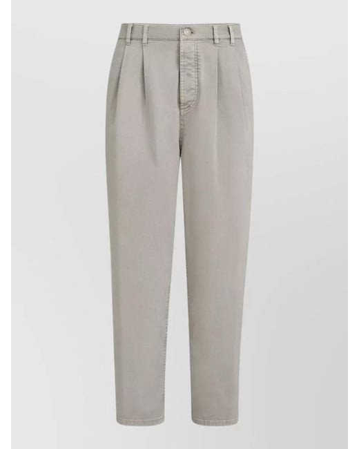 Brunello Cucinelli Gray Tailored Cotton Trousers Belt Loops Pockets for men