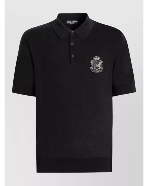 Dolce & Gabbana Black Cotton Short-Sleeve Polo Shirt for men