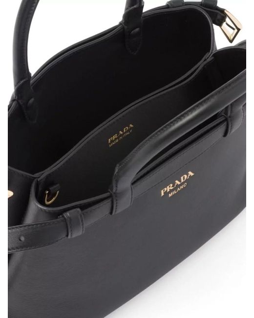 Prada Black Buckle Small Leather Handbag With Double Belt