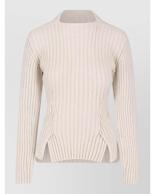 Victoria Beckham Natural Crew Neck Top Fitted Ribbed Long Sleeves