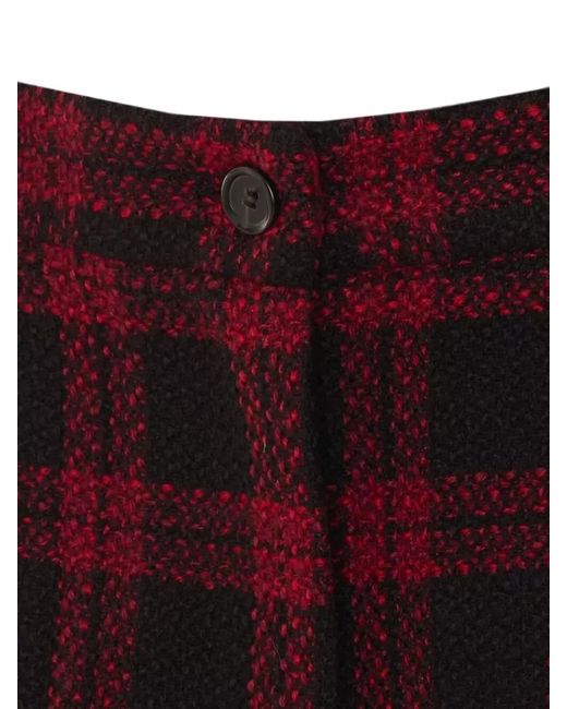 Pinko Red Straight Shorts Belt Loops Checked Pattern