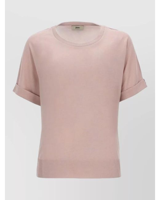 Herno Pink Round Neck Top Short Sleeves Cuffs