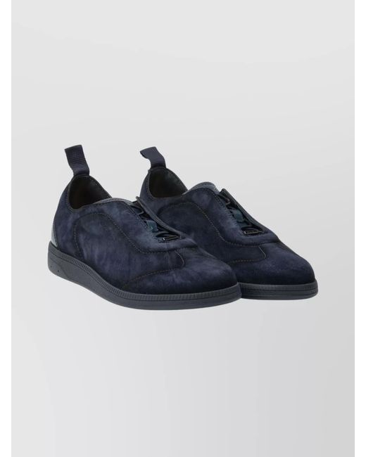 Santoni Blue Leather Slip-On Sneakers for men