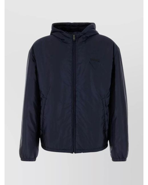 Prada Blue Padded Jacket With Hood And Elastic Cuffs for men