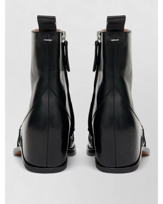 Maison Margiela Black Leather Flame Appliqué Western Ankle Boots