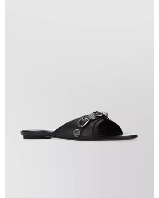 Balenciaga Black Leather Flat Sandals