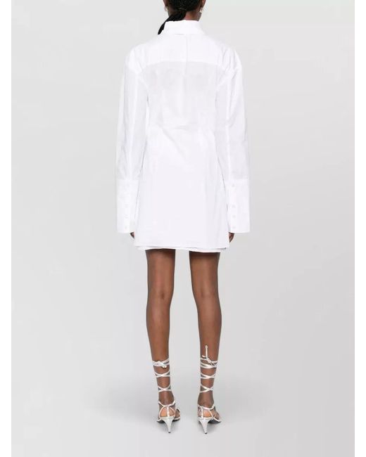 ROTATE BIRGER CHRISTENSEN White Cotton Gathered Knotted Shirt Mini Dress