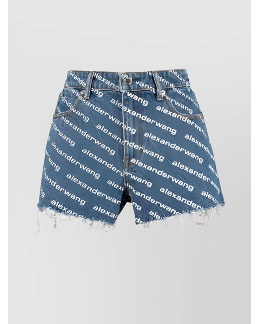 Alexander Wang Blue Denim High-Rise Logo-Print Short Shorts