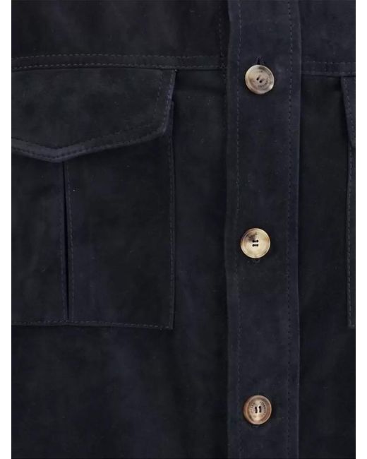 Brunello Cucinelli Blue Suede Leather Shirt Jacket for men