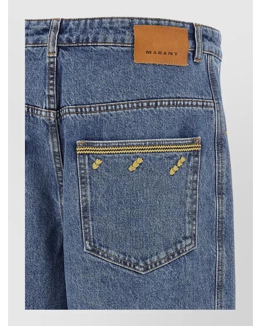 Isabel Marant Blue Embroidered Barrel-Leg Denim Jeans for men