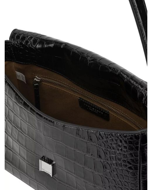 Tory Burch Black Crocodile Texture Clutch Bag Adjustable Strap