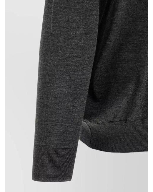 Kiton Gray Wool Long Sleeve Polo Shirt Lightweight for men