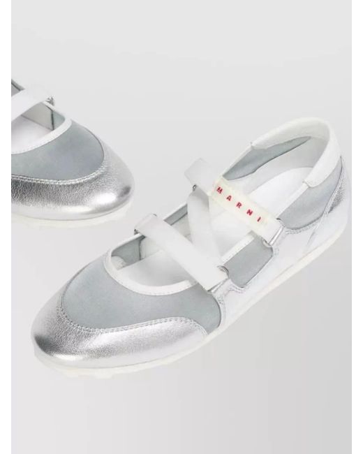 Marni White Ballerina Shoes Strappy Design Metallic Finish