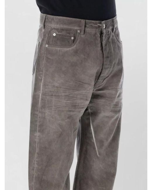Rick Owens Gray Wide Leg Denim Trousers Front Back Pockets for men