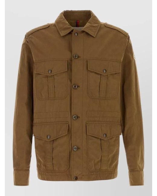 Moncler Green Amnicon Cotton Blend Jacket Flap Pockets Epaulettes for men