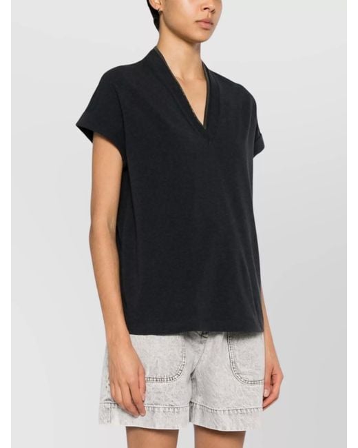Brunello Cucinelli Black Cotton V-Neck Short-Sleeve T-Shirt