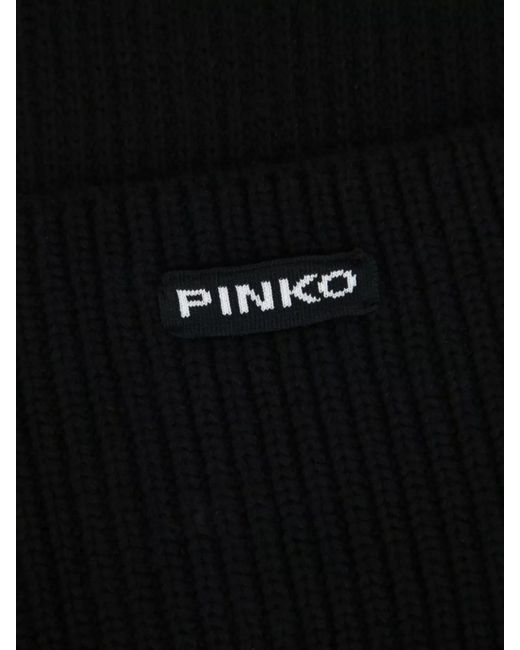 Pinko Black Cashmere Blend Ribbed Knit Scarf