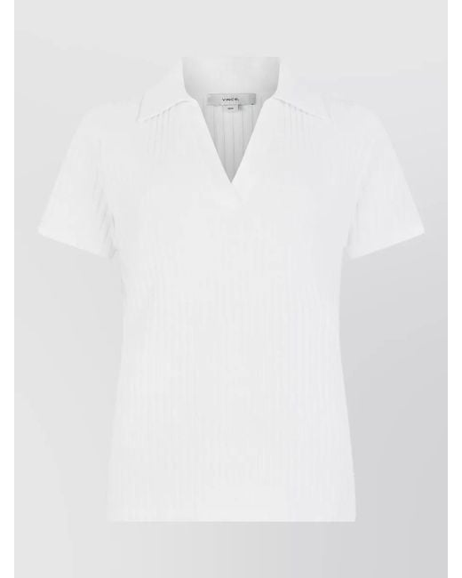 Vince White Ribbed Knit Polo Shirt Slim Fit