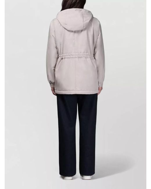 Moorer White Long Hooded Jacket Drawstring Waist Pockets