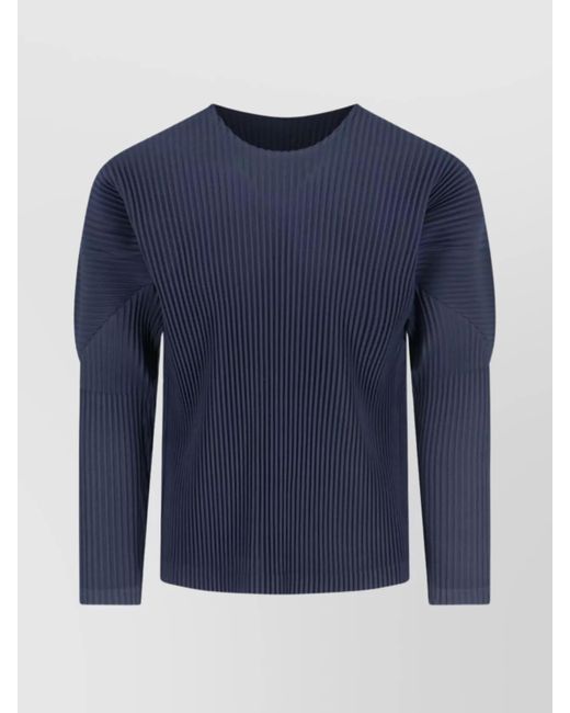 Homme Plissé Issey Miyake Blue Ribbed Texture Round Neck Long Sleeves for men