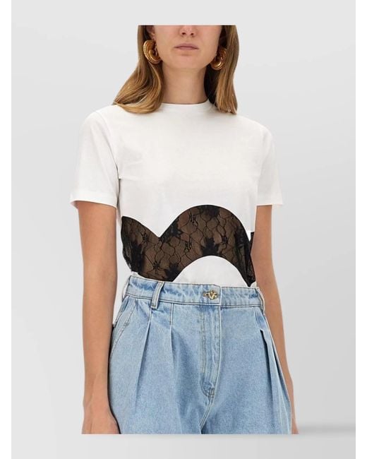 Nina Ricci Blue Cotton Tiny Fit T-Shirt With Lace Insert