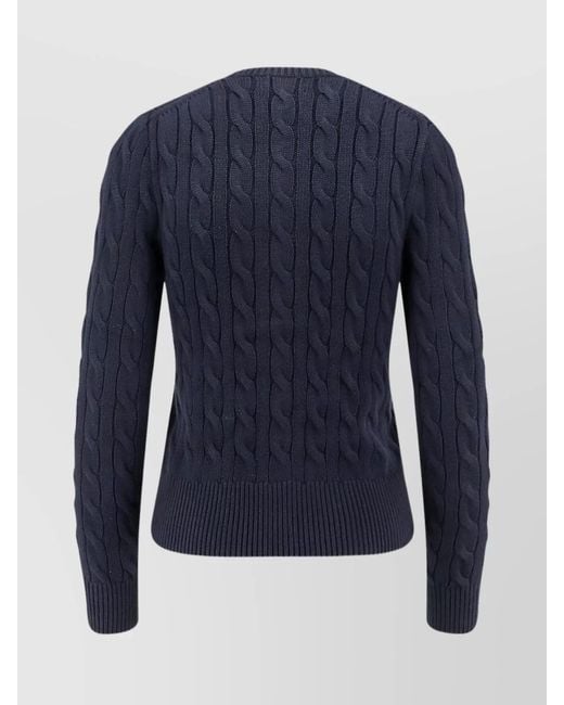 Polo Ralph Lauren Blue Cable-Knit Cotton Crew-Neck Cardigan