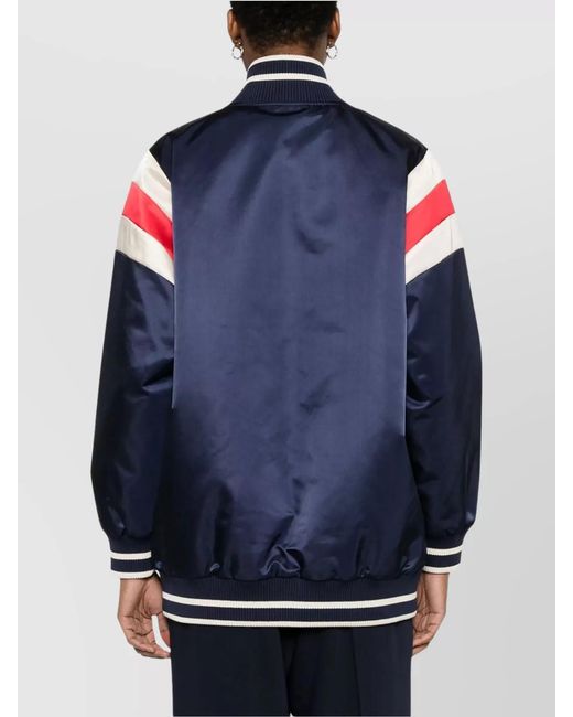 P.A.R.O.S.H. Blue Logo-Patch Bomber Jacket Featuring Stripe Detailing