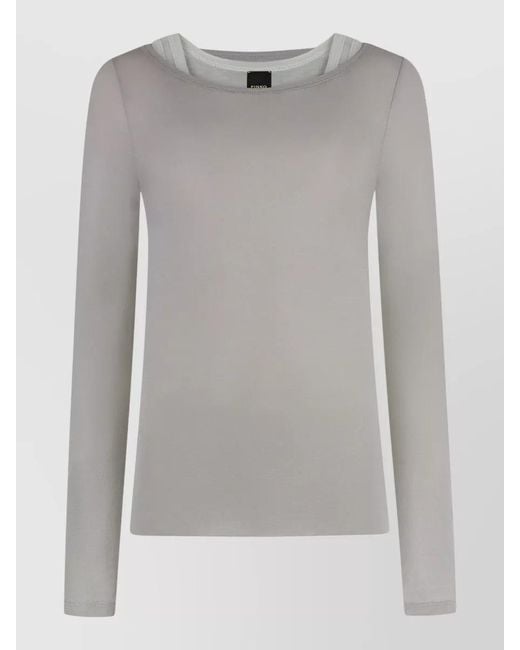 Pinko Gray Merci Jersey Long Sleeve Layering Top