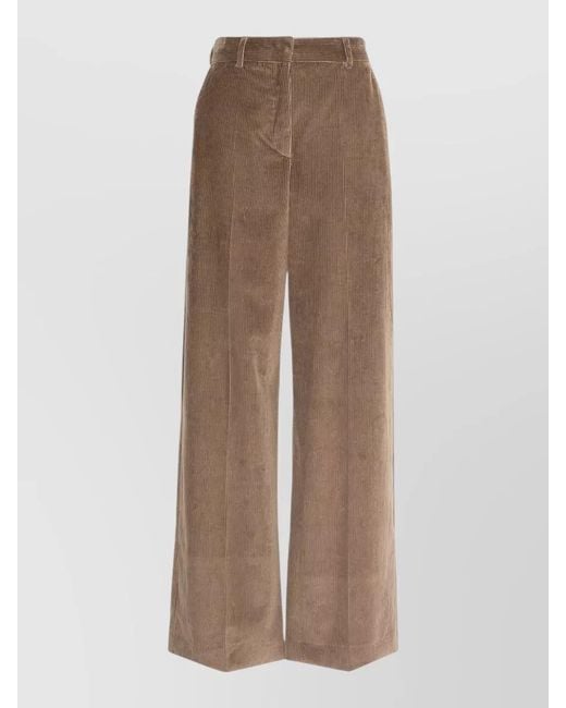 Weekend by Maxmara Brown Cotton Regular-Fit Wide-Leg Corduroy Trousers