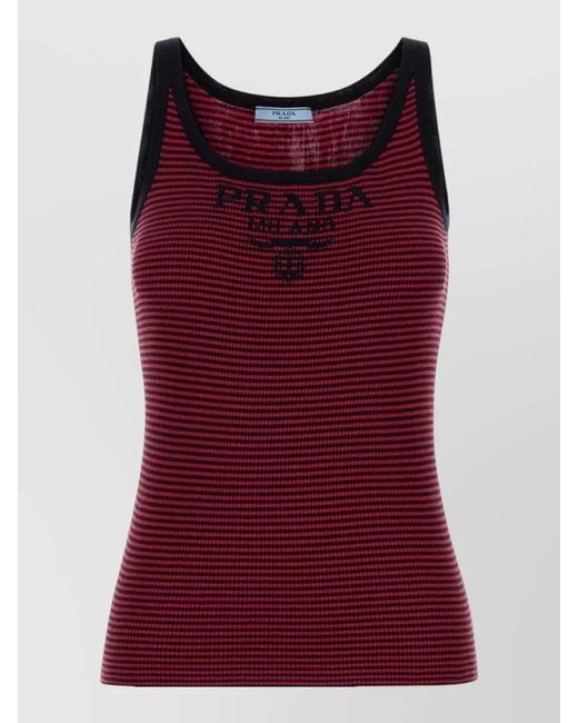 Prada Red Silk Sleeveless Knitted Top