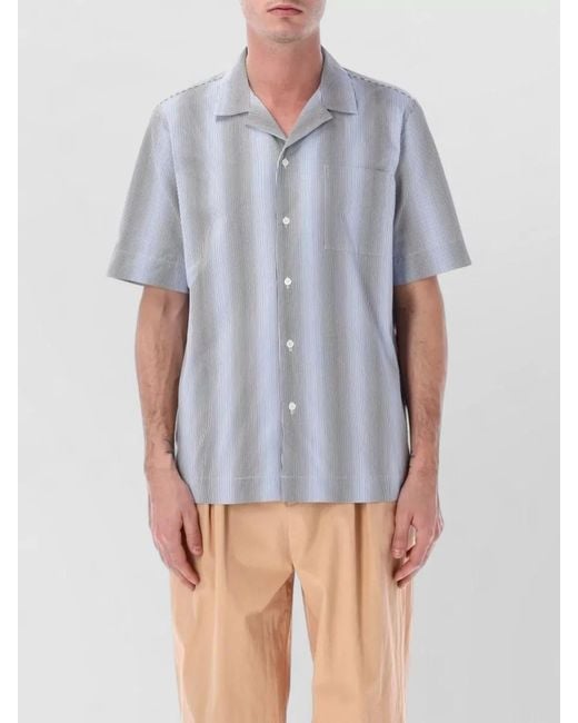 Dries Van Noten Blue Striped Cotton Short-Sleeve Camp-Collar Shirt for men