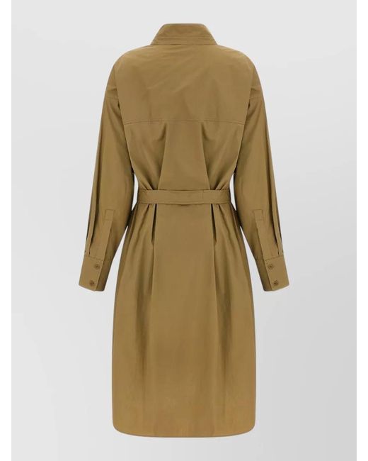 Nude Green Shirt Dress Belted Waist Button Cuffs