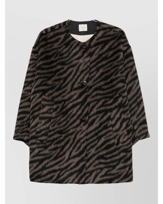 Alysi Black Brushed Tiger-Print Collarless Jacket