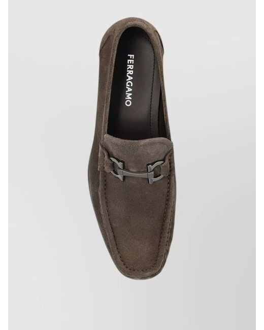 Ferragamo Gray Suede Loafers Gancini Ornament Rubber Sole for men
